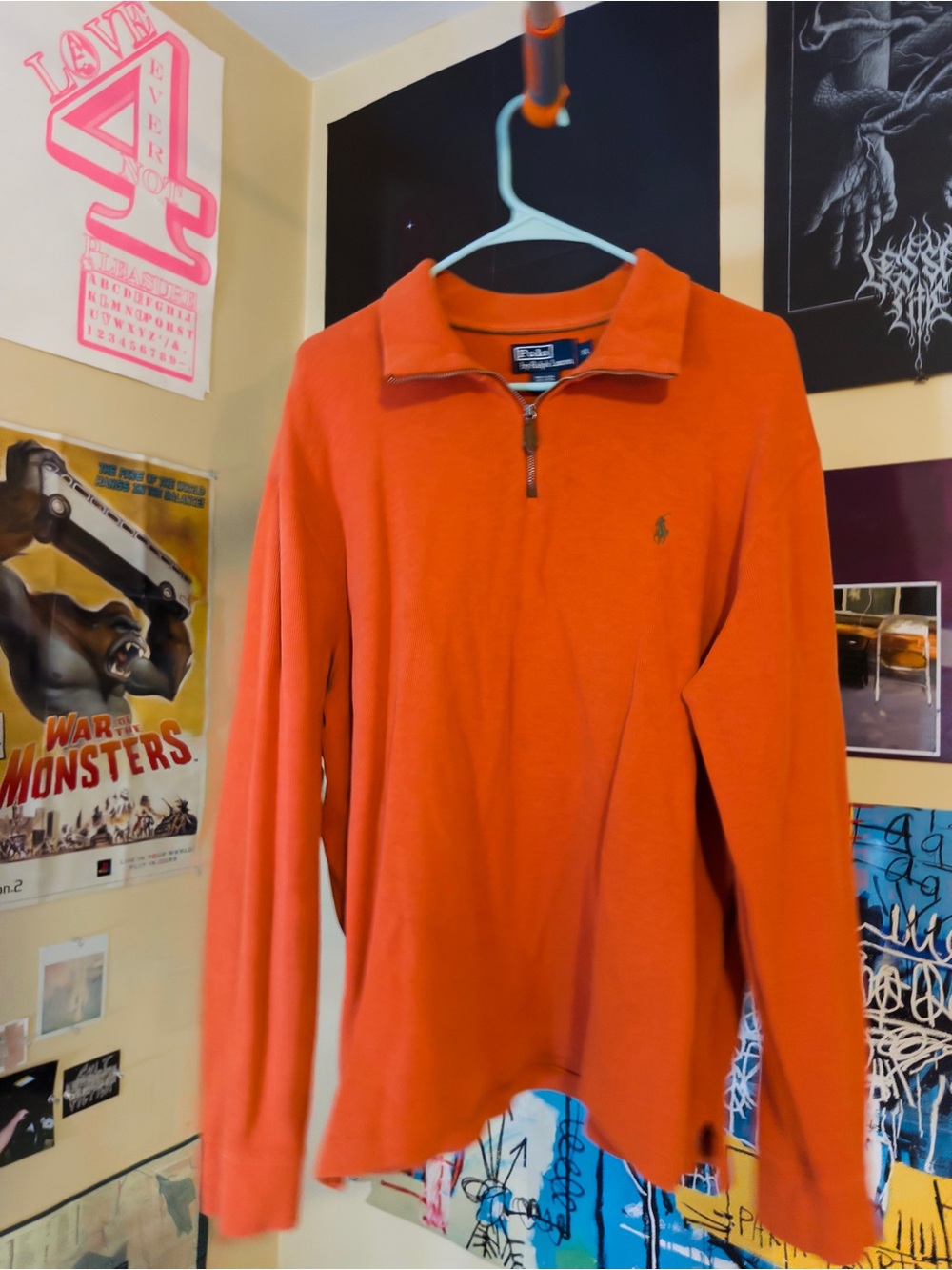 Polo by Ralph Lauren Orange Quarter-Zip Pullover Olive Logo